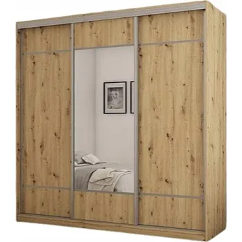Šatní skříň Skříň eMeblast třídveřová posuvná se zrcadlem dub artisan 220x220x64 cm