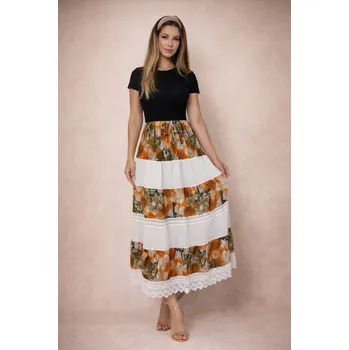 Dámská sukně Sukně a šaty s ozdobnou krajkou - oranžové s lístky