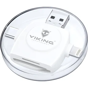 Přenosný multimediální přehrávač VIKING čtečka paměťových karet V4 USB3.0 4V1 Barva: Bílá Univerzální čtečka karet | Lightning | USB-C | USB-A | micro USB