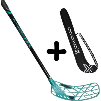Florbal Oxdog ULTRALIGHT HES 29 TQ ROUND MBC2 + Stickbag Set florbalky s vakem černá / tyrkysová, Pravá (pravá ruka dole), 101cm (=111cm)