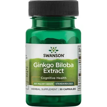 Zdraví Swanson Ginkgo Biloba Extract Doplněk stravy pro podporu mozku 30 ks, kapsle, 60 mg