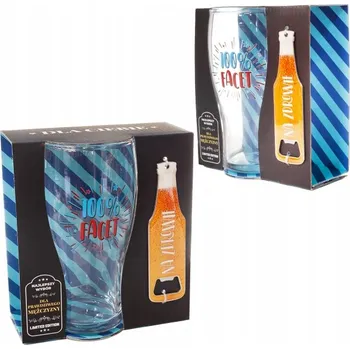 Sklenice Sada 2v1: sklenice "100% Chlap" + otvírák na láhve jako dárek ke Dni chlapců