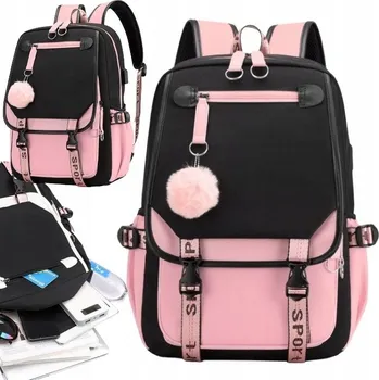 Školní batoh Vícekomorový Školní batoh Ecarla černý a růžový, 37 l