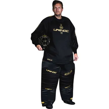 Florbal Unihoc ALPHA EVOLAB black/gold set with HELMET Brankářský set s přilbou XXL, černá / zlatá