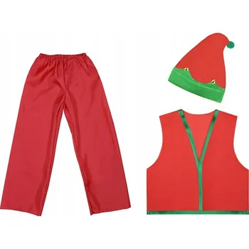 Karnevalový kostým KOSTÝM ELF KOSTÝM TRPASLÍKA SET SKŘÍTEK ČEPICE KALHOTY ČERVENÁ 98-110