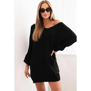 Dámské šaty Dámské šaty Plus Size vlněné s výstřihem do V černá UNI