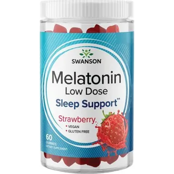 Zdraví Swanson Melatonin Low Dose Doplněk stravy pro podporu spánku 60 ks, Jahoda, gummies, 1 mg