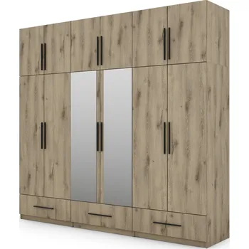 Šatní skříň Skříň eMeblast Otevíratelné skříně 240 x 240 x 56 cm dub skříň se zrcadlem