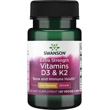 Zdraví Swanson Vitamins D3 & K2 Doplněk stravy s obsahem vitaminu K a D 60 ks, vegetariánská kapsle, 5,000 IU & 100 mcg, EXP. 09/2025