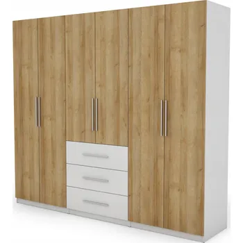 Šatní skříň Skříň eMeblast bílá 250x220 cm, otevírací dveře, 3 zásuvky