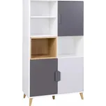 JUREK Regál Joker R6 bílá/grafit/dub Lefkas/šedá