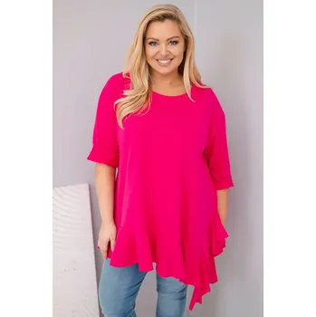 Dámská halenka Dámská blůza Plus Size s bavlnou a volánem a ohrnovacími rukávy fuchsie UNI