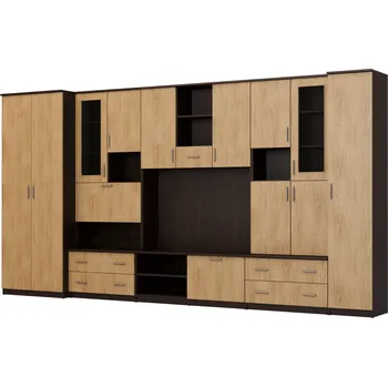 Obývací stěna Prostorná nábytková stěna, 400 cm, skříně, skříňky, RTV, police, bar - CYKLON