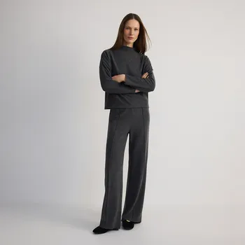 Dámské kalhoty Reserved - Široké kalhoty s prošitím - tmavě šedá - YU030-90M - YU030-90M-S