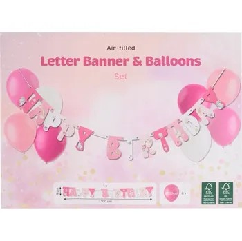 NAROZENINOVÁ GIRLANDA S BALÓNKY. HAPPY BIRTHDAY. 100 cm. RŮŽOVÁ