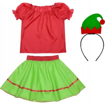 Karnevalový kostým KOSTÝM ELFKY, VÁNOČNÍ SKŘÍTEK, SUKNĚ, ČELENKA, TRPASLÍK 134-140 4 díly
