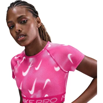 Dámské tréninkové triko s krátkým rukávem NIKE-PRO W NP DF SS TOP TT AOP RUSH PINK/PINK FOAM/WHITE Růžová XS