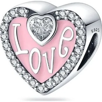 Korálek Prosperk Korálek na náramek růžové srdíčko Love S0034