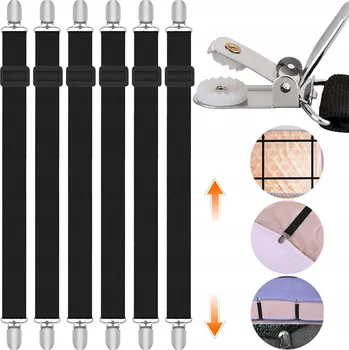 Prostěradlo 6 KS NAPÍNÁKY PROSTĚRADLA KLIPY UPEVŇOVACÍ REGULOVATELNÉ 65-240 CM PEVNÉ