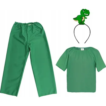 Karnevalový kostým KOSTÝM DINOSAURUS KOSTÝM DINO PŘEVLEK DEN DINOSAURŮ ZELENÝ 134-140 4 dílků