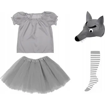 Karnevalový kostým KOSTÝM VLK MASKA SUKNĚ HALENKA 134-140