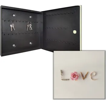 Skříňka na klíč Glasdekor Skříňka na klíče - slovo láska z přírodních materiálu Otevírání: Levé, Barva skříňky: Černá