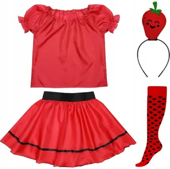 Karnevalový kostým KOSTÝM JAHODA SUKNĚ ČELENKA 134-140 5 dílů