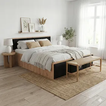 Postel POSTEL 120x200 DUB KRAFT ZLATÝ + ÚLOŽNÝ PROSTOR + HDF + ČALOUNĚNÉ PANELY ČERNÉ