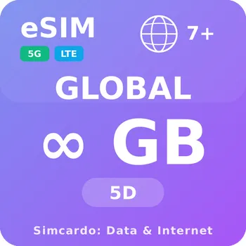 SIM karta 7 Zemí Neomezený Mobilní Internet - eSIM 5 dní datová SIM karta (esims_ULE_5D_RCA_V2)