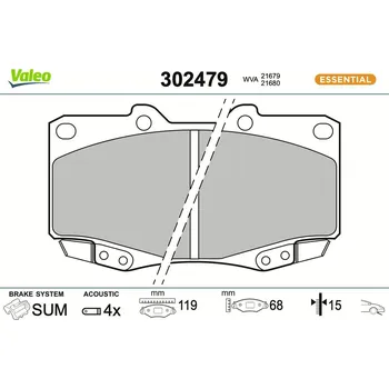 Brzdová destička Sada brzdových destiček, kotoučová brzda VALEO 302479