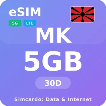 SIM karta Severní Makedonie Mobilní Internet - eSIM 5GB 30 dní datová SIM karta
