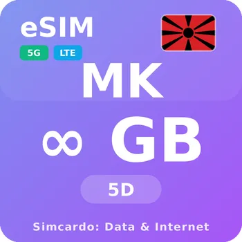 SIM karta Severní Makedonie Neomezený Mobilní Internet - eSIM 5 dní datová SIM karta (esims_ULP_5D_MG_V2)