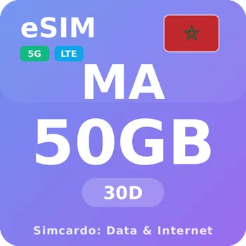 SIM karta Maroko Mobilní Internet - eSIM 50GB 30 dní datová SIM karta