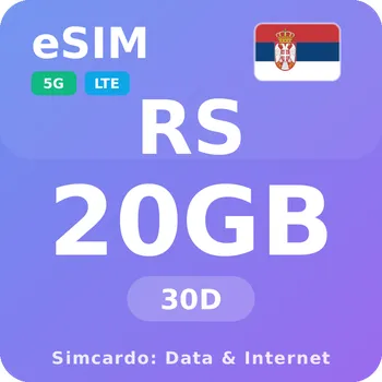 SIM karta Srbsko Mobilní Internet - eSIM 20GB 30 dní datová SIM karta