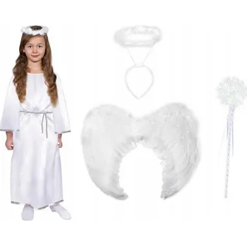 Karnevalový kostým KOSTÝM ANDÍLEK KOSTÝM ANDĚLKA SADA JASLÍČKA ALBA KŘÍDLA 146-158 4 dílků