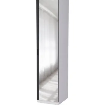 Šatní skříň 50 sloupů s tyčí a policemi, bílá/černá Skříň se zrcadlem