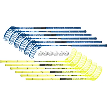 Florbal Unihoc Basic GAMER 12 sticks + 6 balls Florbalová sada modrá / žlutá, Oboustranná, 87cm (=97cm), (9 - 12 let)