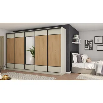 Šatní skříň Skříň eMeblast Posuvné skříně 5D 400 x 244 x 64 cm kašmír skříň se zrcadlem