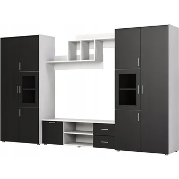 Obývací stěna Nábytková Stěna, dvě skříně, spodní prádlo, RTV, police, vitríny - JUPITER Černý