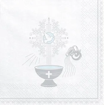 Papírový ubrousek Ubrousky Party Deco křest svatý 33 cm stříbrné