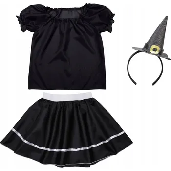 Karnevalový kostým KOSTÝM ČARODĚJKA, KOSTÝM ČARODĚJNICE, ČARODĚJNICKÝ OBLEK, ČELENKA HALLOWEEN, VELIKOST 116-128, 3 DÍLY