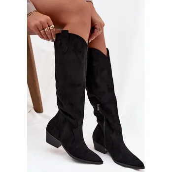 Dámské kozačky Boto Eko semišové kozačky kovbojky dámské na podpatku Jenaya Barva: Černá, Velikost: 37