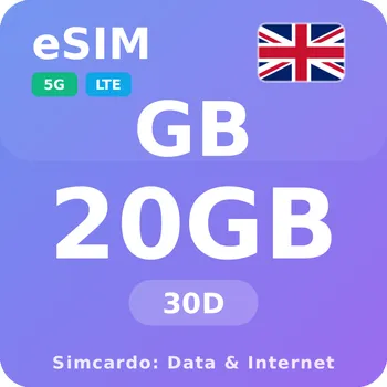 SIM karta Spojené království Mobilní Internet - eSIM 20GB 30 dní datová SIM karta