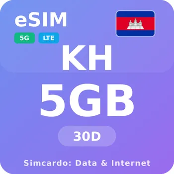 SIM karta Kambodža Mobilní Internet - eSIM 5GB 30 dní datová SIM karta