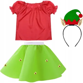 Karnevalový kostým KOSTÝM ELFÍ DÍVKY VÁNOČNÍ SKŘÍTEK ŠATY SUKNĚ 134-140