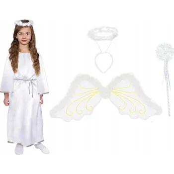 Karnevalový kostým SADA ANDĚLÍČEK KOSTÝM ANDĚLA NA VÁNOČNÍ HRY ŠATY ALBA KŘÍDLA 98-110