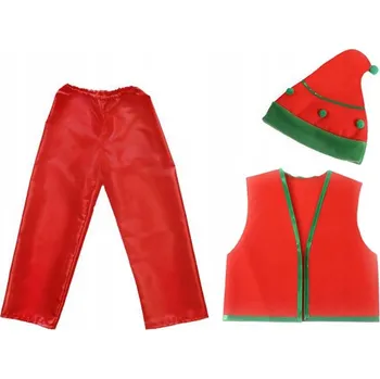 Karnevalový kostým KOSTÝM ELF KOSTÝM TRPASLÍKA SET SKŘÍTEK ČEPICE KALHOTY ČERVENÁ 98-110