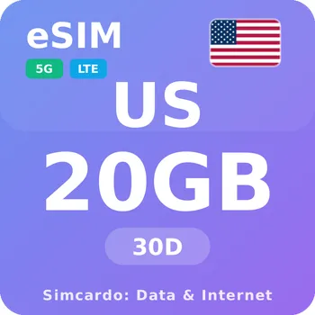 SIM karta Spojené státy Mobilní Internet - eSIM 20GB 30 dní datová SIM karta