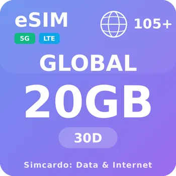 SIM karta 105 Zemí Mobilní Internet - eSIM 20GB 30 dní datová SIM karta