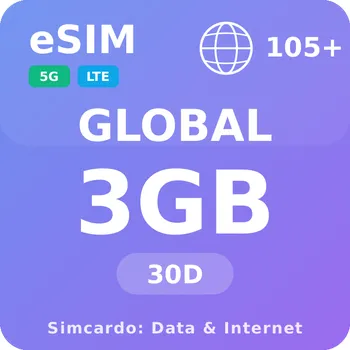 SIM karta 105 Zemí Mobilní Internet - eSIM 3GB 30 dní datová SIM karta